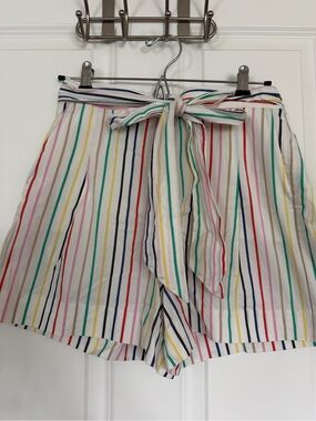 Striped Tie-Waist Women’s Shorts - White Multi